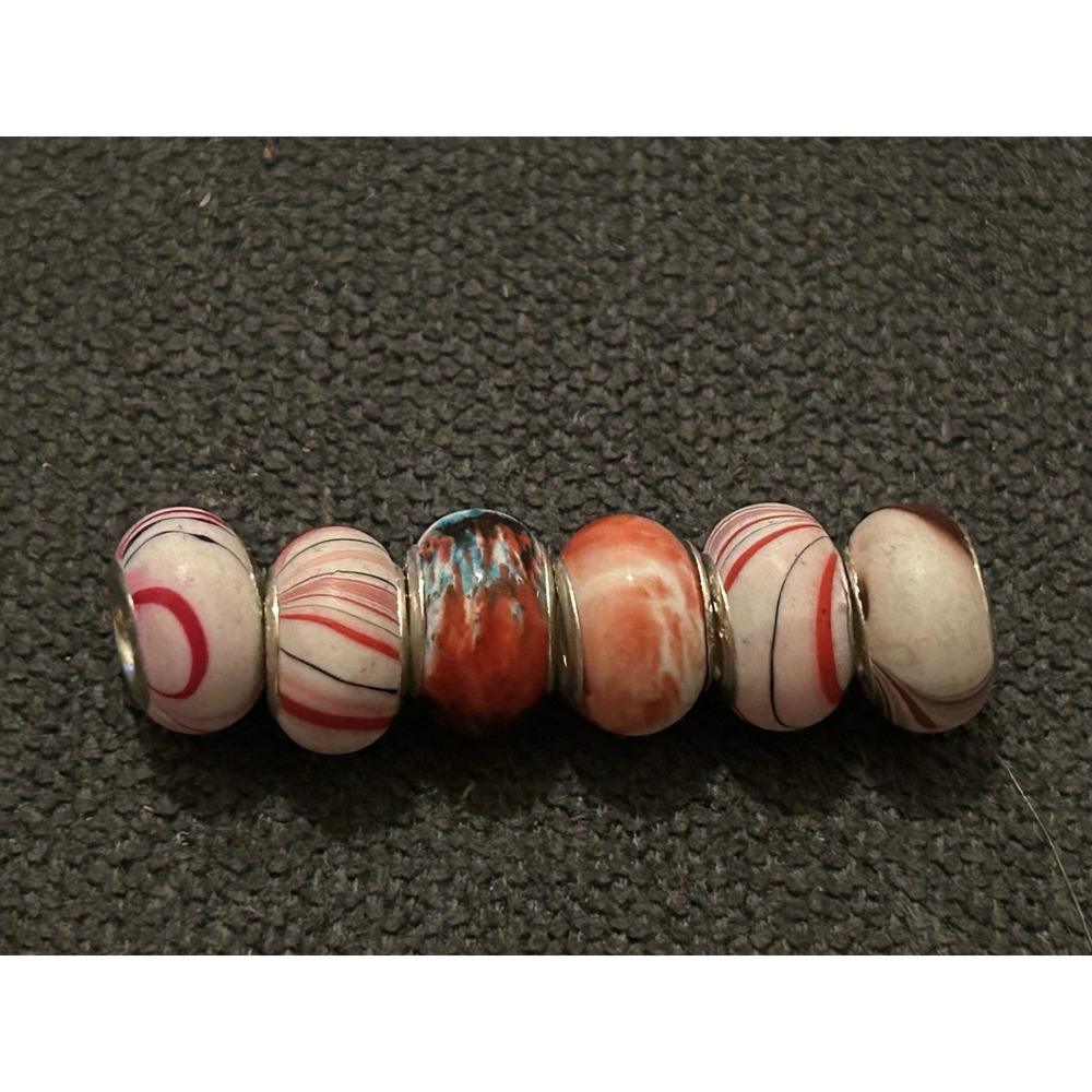 Lot of 6 Sterling Silver Core Bracelet Charm Beads Lampwork Glass Style 925 9